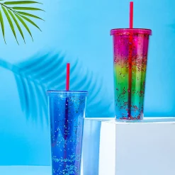 Borraccia Xl In Plastica Con Cannuccia Blu*MINISO Discount