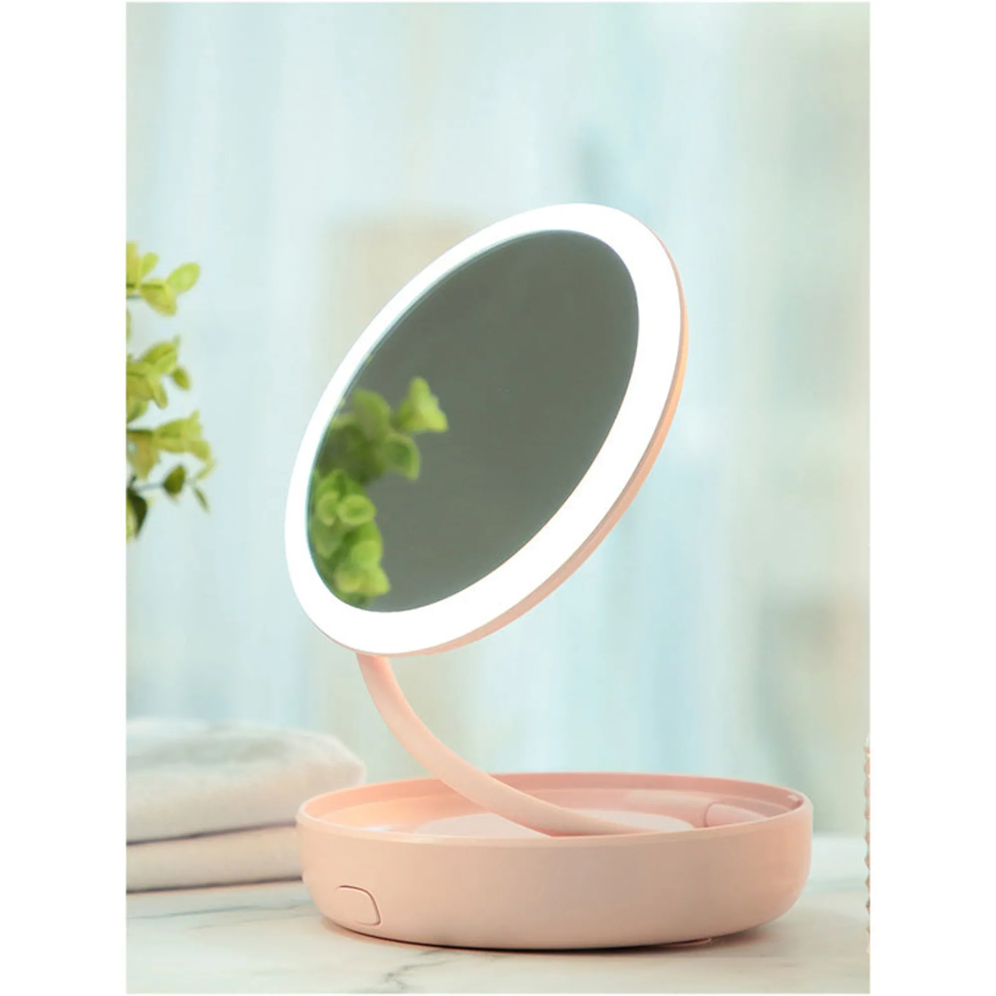 Specchio Rosa Da Tavolo Girevole A 360° Con Led*MINISO Hot