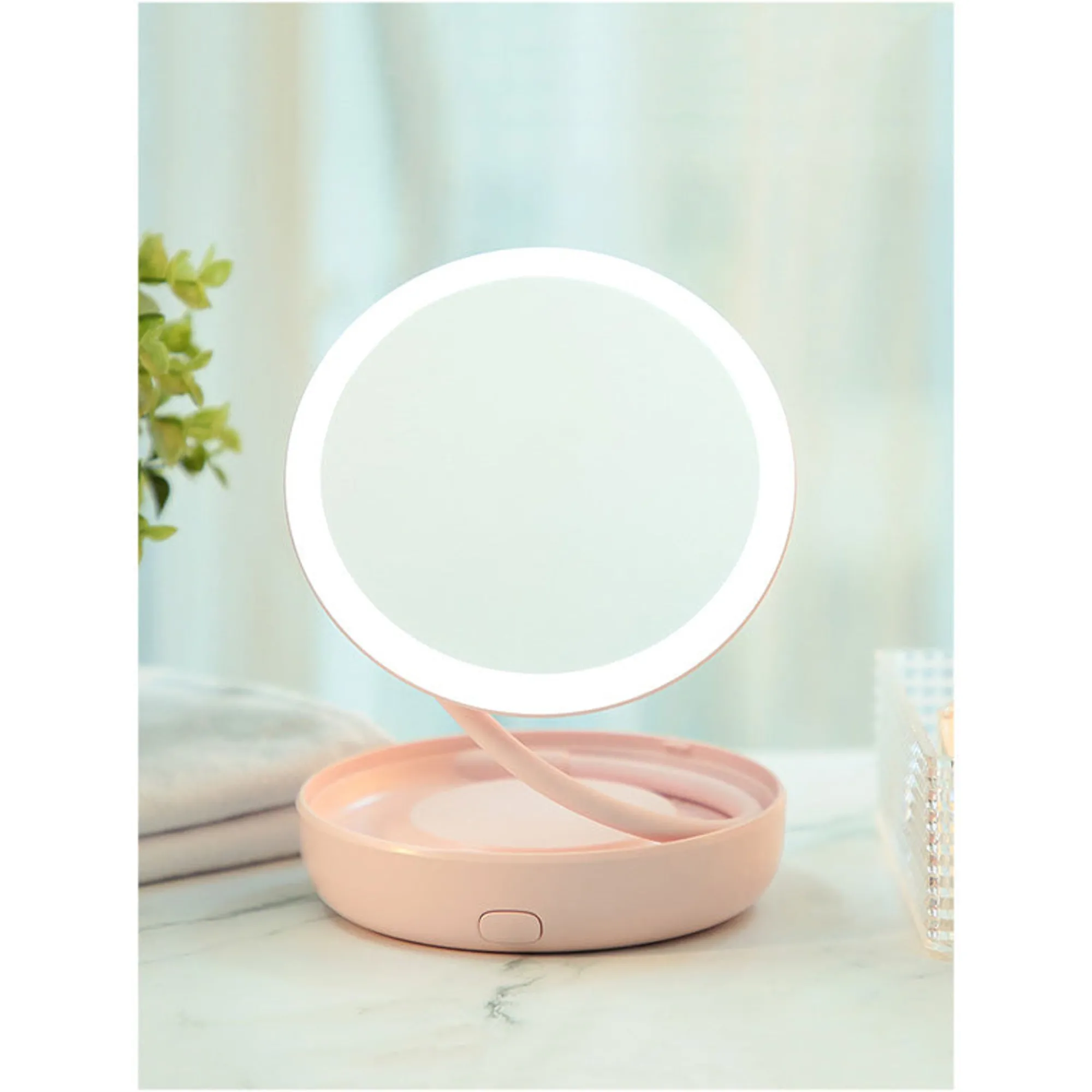 Specchio Rosa Da Tavolo Girevole A 360° Con Led*MINISO Hot