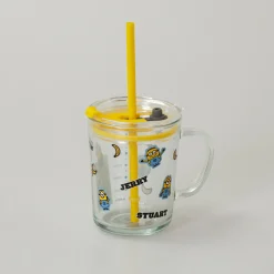 Tazza In Vetro Con Cannuccia - Minions (1Pz) (400Ml)*MINISO New